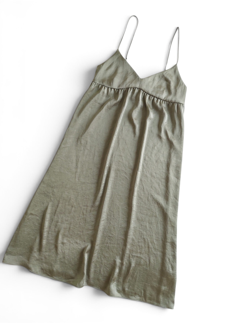 Aritzia Wilfred Slip Dress 2XS-XS Lover Satin V-neck Silk Midi Sage Green NWT
